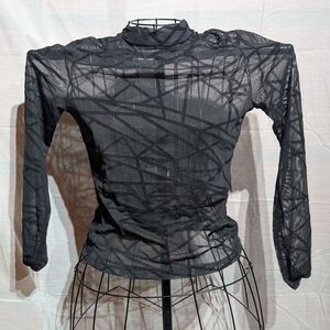 SHEIN Black Fitted Graphic Blouse with Mandarin Collar